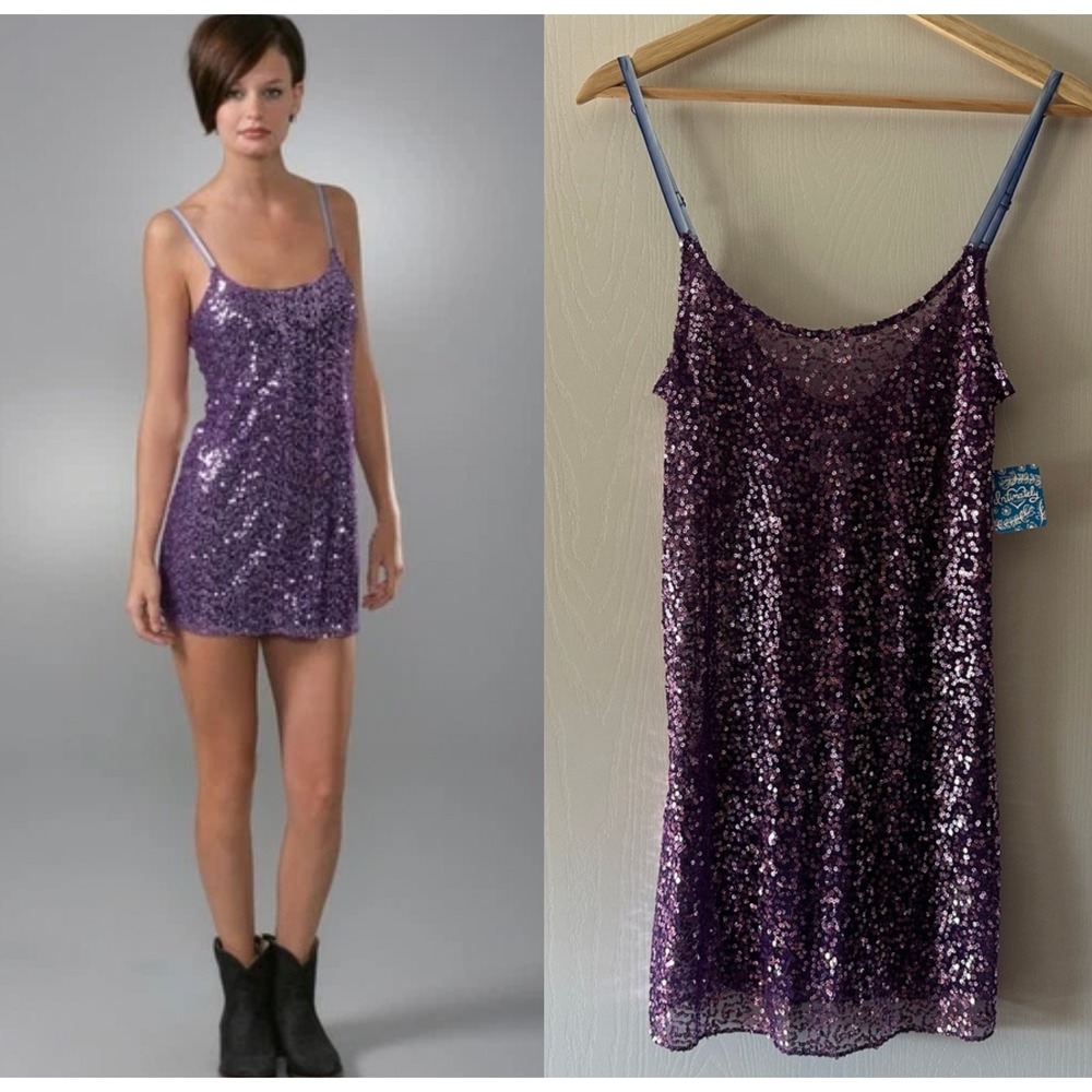 NWT Free People Sequin Slip Dress Grape Purple Small Party Festival Rave Grunge